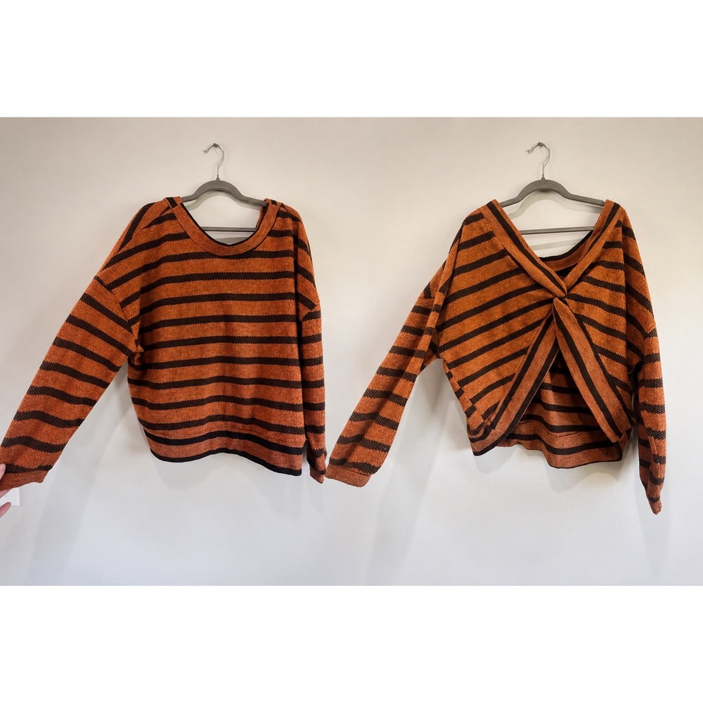 Gimmicks Buckle Striped Open Twist Back Sweater Women XL Knit Indie Boho Fall